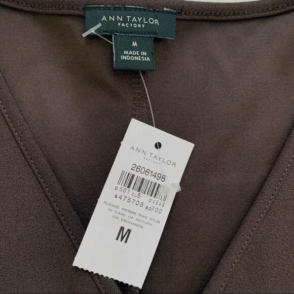 Ann Taylor Factory Top Tunic Brown V-Neck Tulip 3/4 Sleeve Top Size Medium NEW - Picture 2 of 11